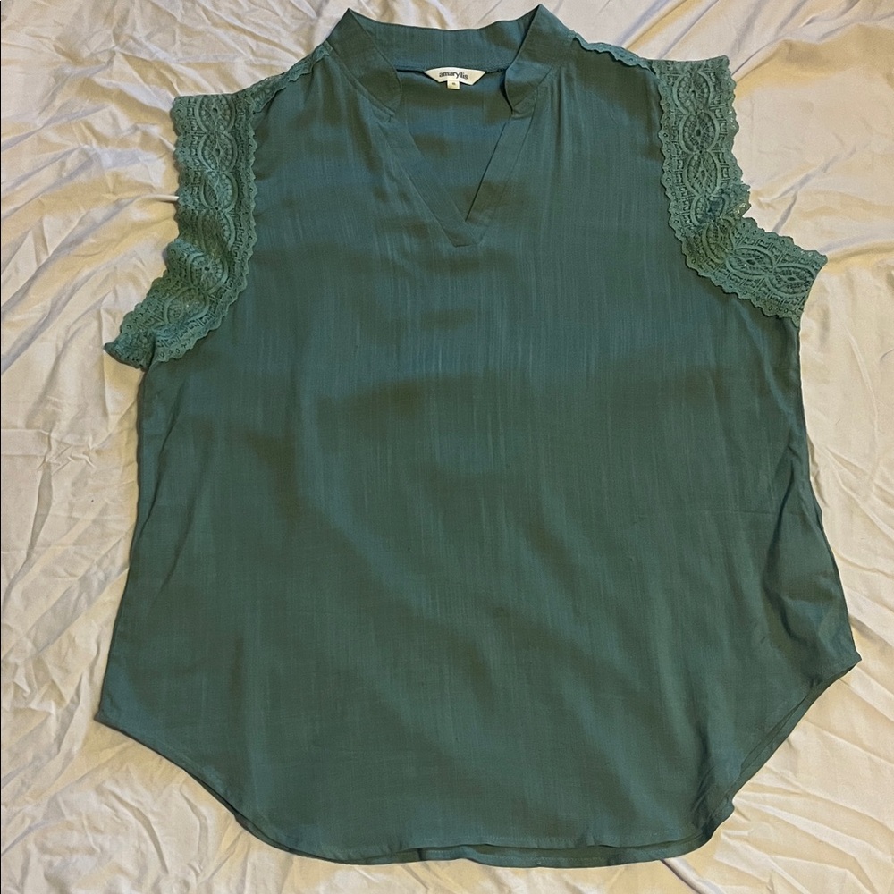 Amaryllis Teal Lace Sleeve Blouse